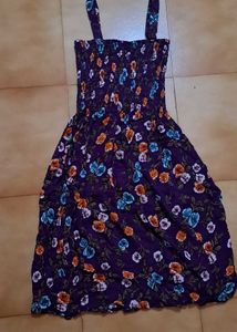 Purple Floral Print Midi Dress