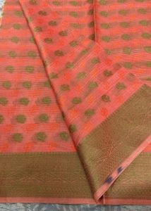 Orange with green border kotadoria fabric