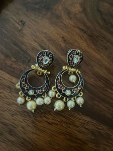 Elegant Blue & Pearl Drop Earrings