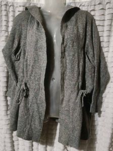 Gray Knit Hooded Cardigan