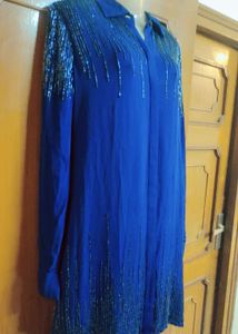 Beautiful Blue Embellished Shirt Dress