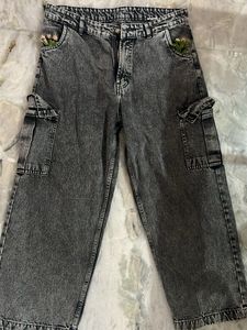 Grey Acid Wash Cargo Jeans