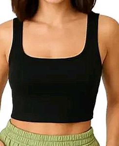 Classic Black Square-Neck Crop Tank | Brand New