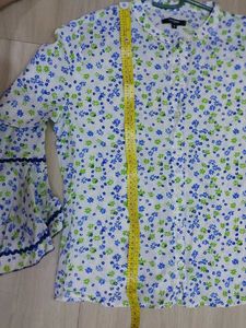 White Printed Bell Sleeves Shirt Style Top