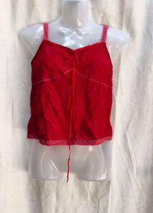 3681. Red Lace Trim Cami Top