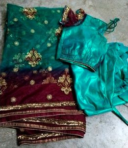 Heavy Embroidery Net Saree
