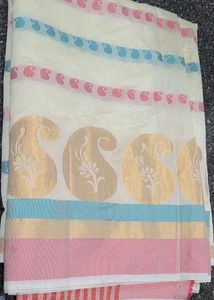 Cream Soft Tissue Saree[No Blouse]