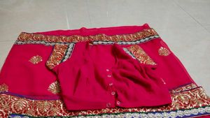 Red Embroidered Saree &amp; Blouse