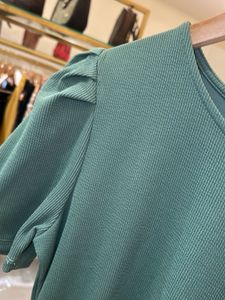 Green Puff Sleeve Midi Dress