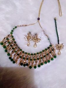 Emerald Green &amp; Gold Indian Jewelry Set