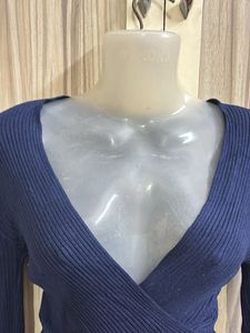Sexy Navy Blue Wrap Top