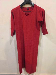 Red Embroidered chikankari Kurti