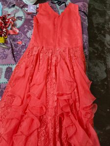 Coral Embellished Party Dress