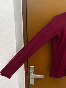Maroon Turtle Neck Full Sleeve Top