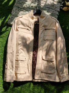 Branded Denim Cream Color Woolen Jacket 42 size