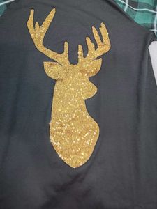 Deer Graphic Plaid Sleeve Top