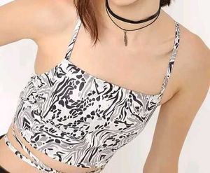 Abstract Print Wrap Crop Top