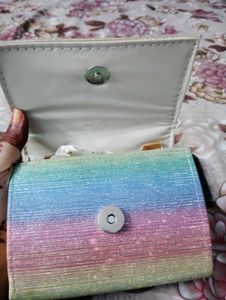 Rainbow Glitter Pearl Handle Clutch