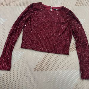 Burgundy Sequin Long Sleeve Top