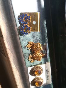 Earrings Blue And Golden Pack Of 3