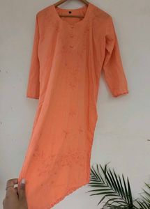 Peach chikankari Embroidered Kurta