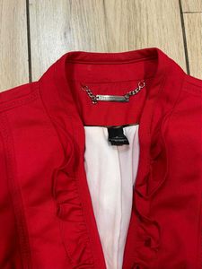 WHITE BLACK Red Ruffle Blazer