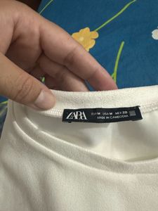 Zara White Embellished T-Shirt Dress