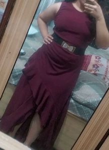 ✨ Burgundy Ruffle Maxi Dress *Belt Free*✨
