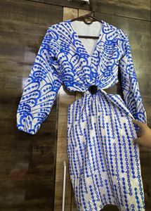 Blue & White Cutout Dress