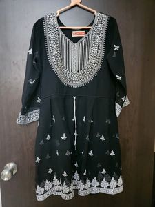 Black Embroderied Chikankari Work Georgette Longli