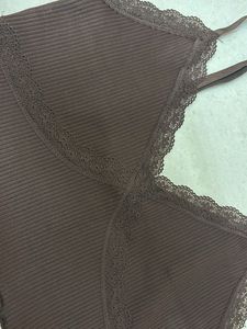 Brown Lace Trim Cami Top