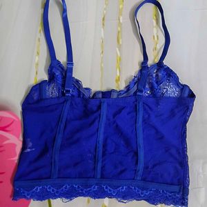 (904)Royal Blue Lace Bustier Crop Top