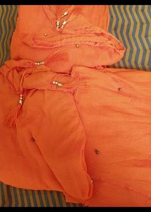 Orange beads work duptta