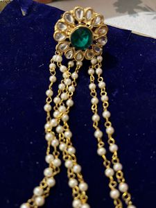 Emerald Green Kundan Hand Ring And Cuff