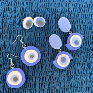 Blue Evil Eye Clay Earrings