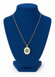 Anti Tarnished Gold Necklace with Green Stone