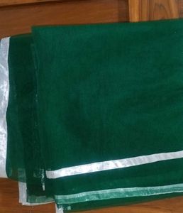 Net Green Dupatta With Silver Border