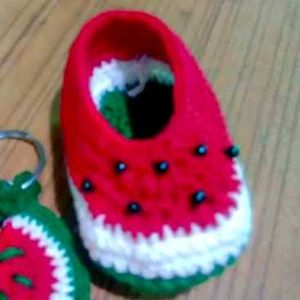 Crochet Watermelon Baby Booties &amp; Keychain