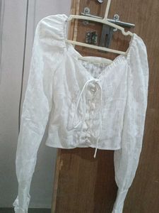 White Sheer Lace-Up Top