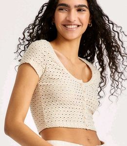 H&amp;M Beige Fitted Crop Top