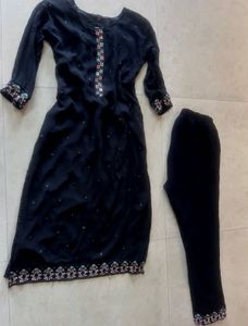 Jet Black Kurta Set Size S