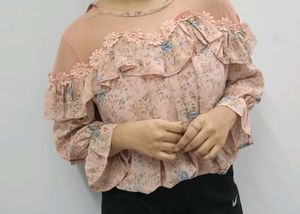 Floral Ruffle Sheer Top