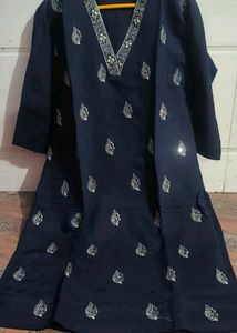 Navy Embroidered Kurti Xxl