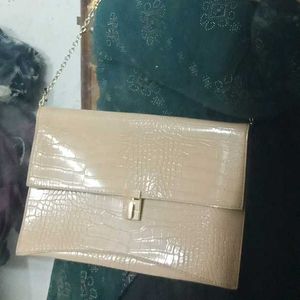 Beige Croc-Embossed Shoulder bag