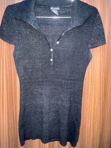 Black Shiny Shirt Top