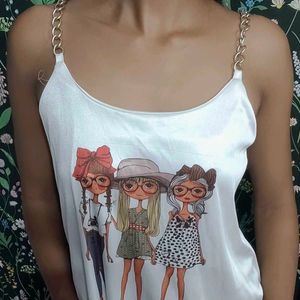 White Chain Strap Cartoon Tank Top