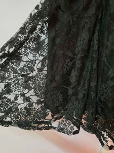 Elegant Black Lace Fit &amp; Flare Dress with Pearl De