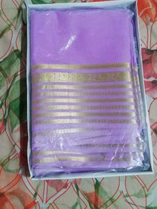 Unused Lavender Crepe Silk Saree