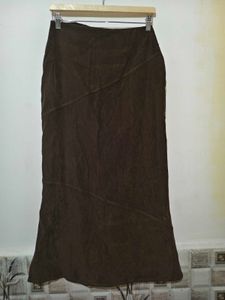 Brown Suede Midi Skirt High Waist 28"-30"