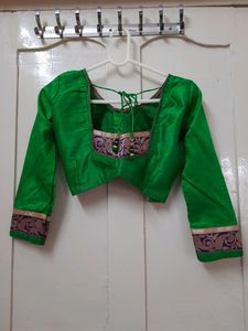Maroon With Green Saree With Stitched Green Blouse